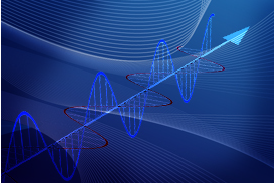 A blue wave pattern on dark blue, intersected by an arrow—evoking the precision and directionality found in radome technology.